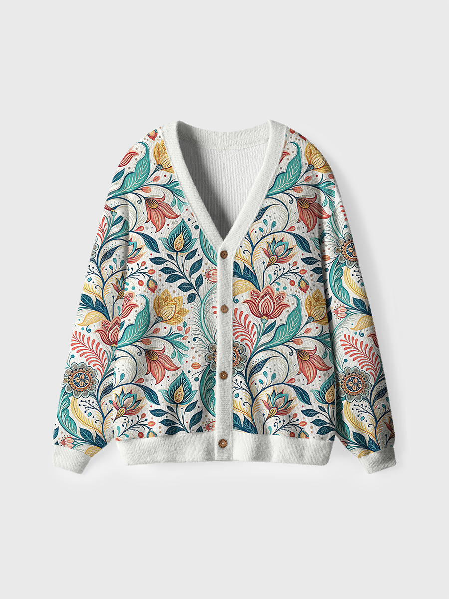 Vintage Colorful Floral Twists Cute Cardigan Sweaters