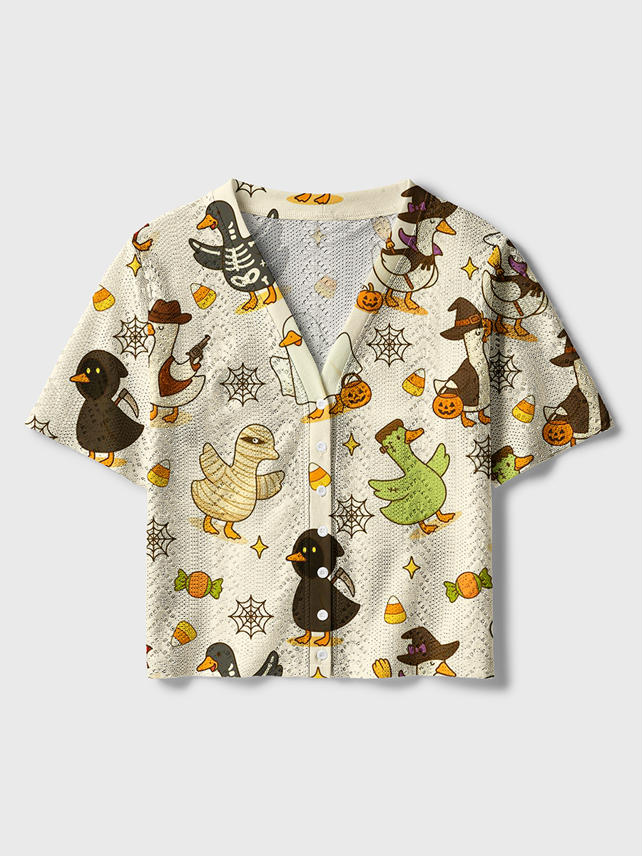Cute Ghost Doodle Boo Crochet Button Down Cardigan