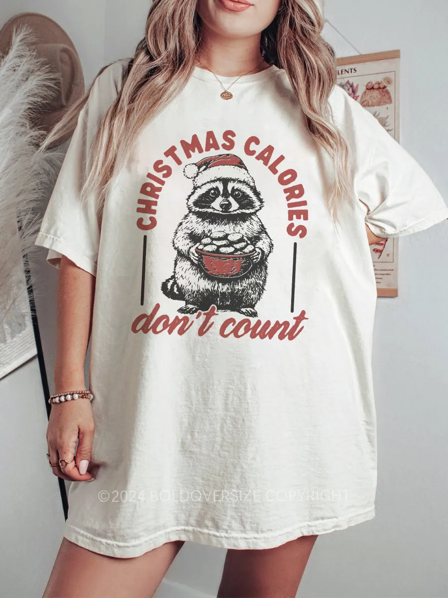 Vintage Funny Raccoon Christmas Calories Don'T Count Tee