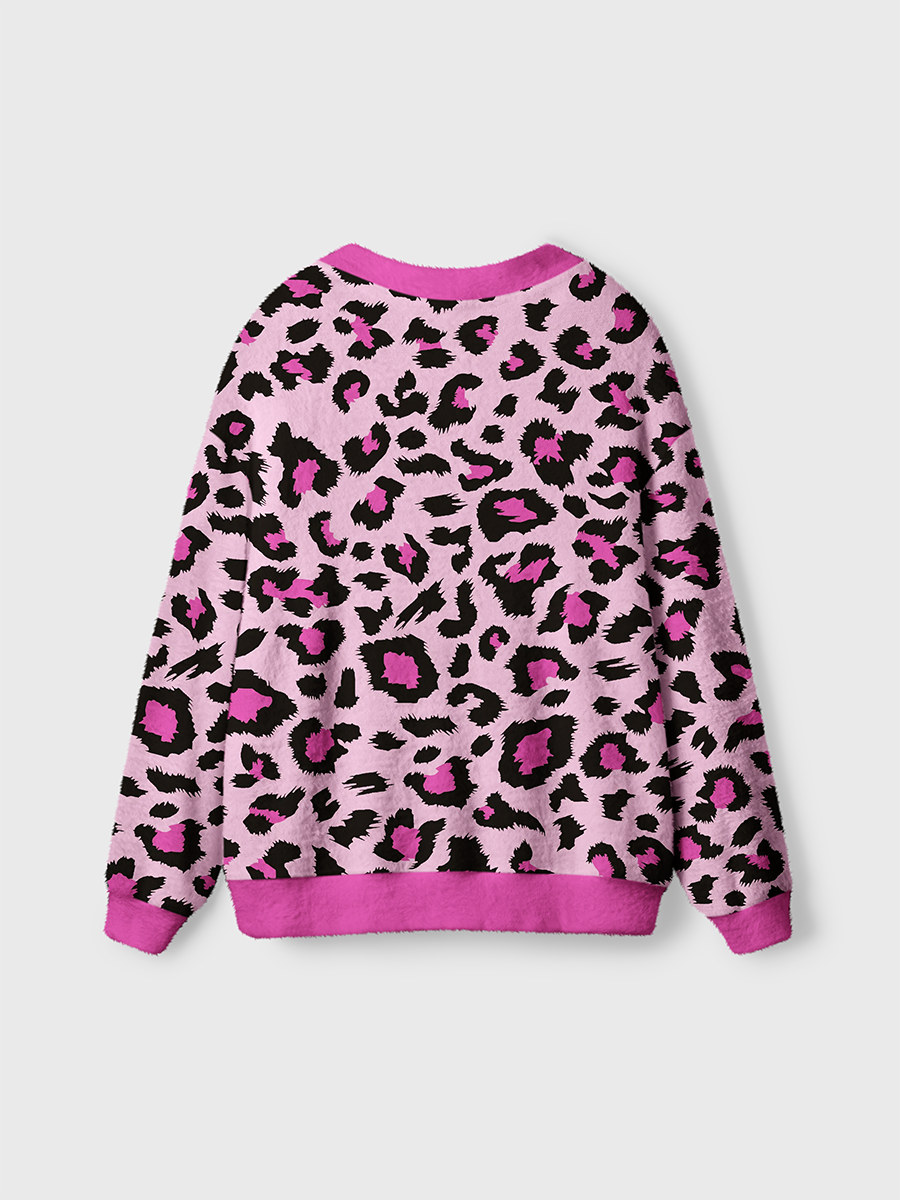 Vintage Bright Pink Leopard Cardigan Sweaters
