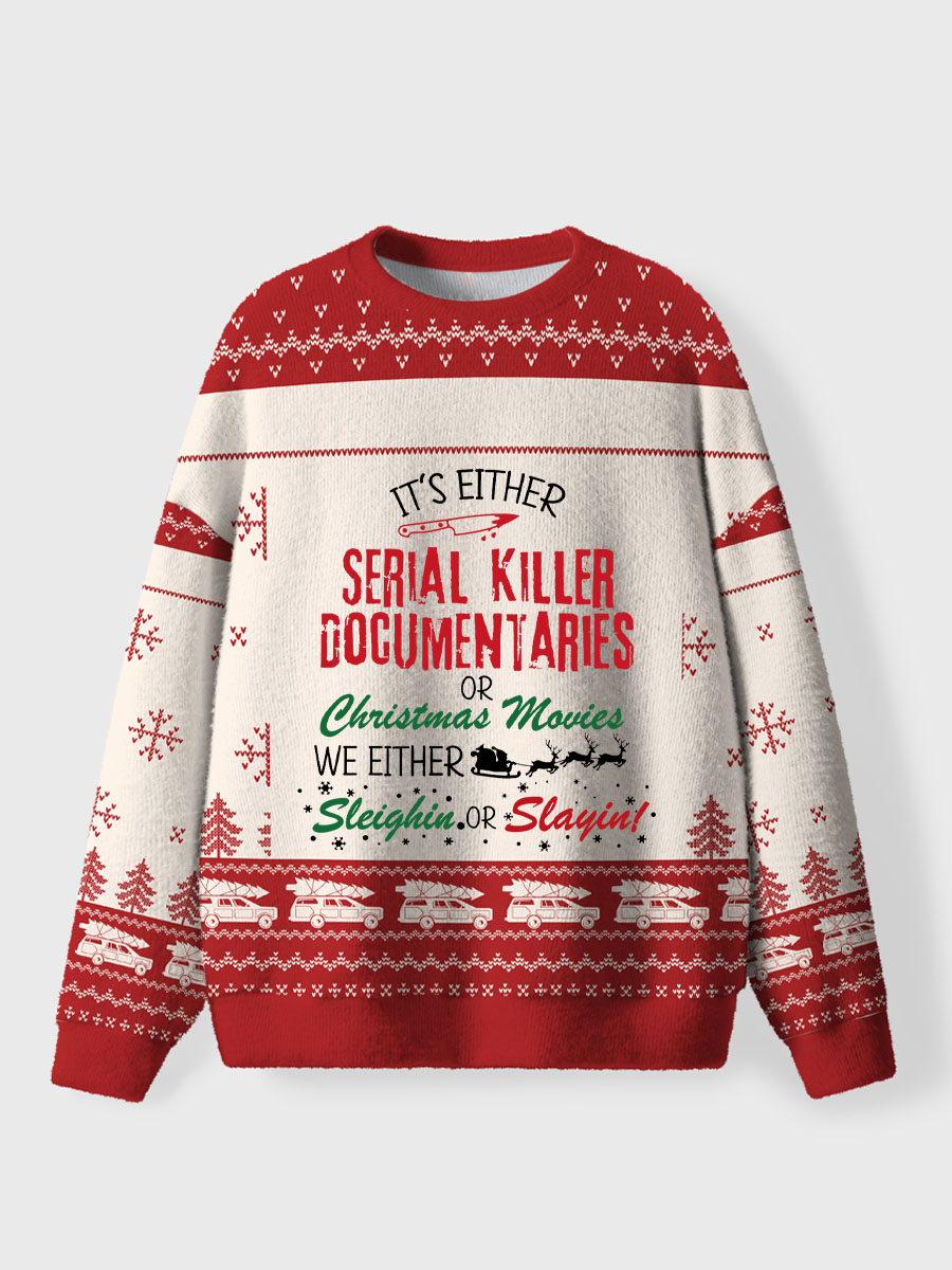 Vintage Crime Documanteries Funny Christmas Ugly Sweater