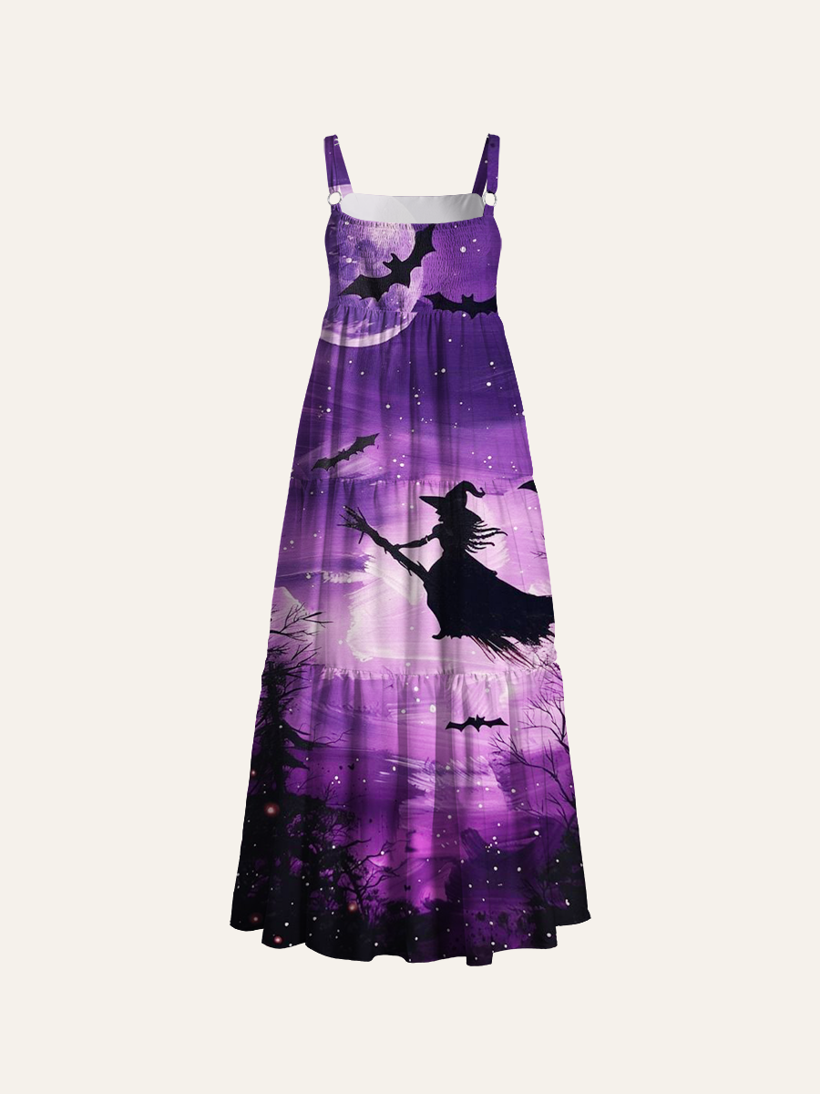 Midnight Witch Purple Adjustable Wide Straps Maxi Dress