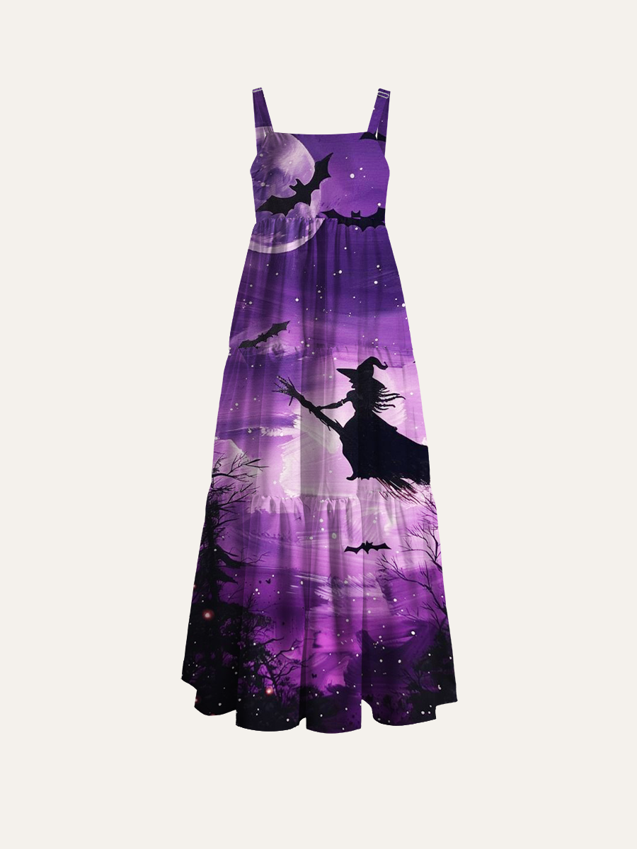 Midnight Witch Purple Adjustable Wide Straps Maxi Dress