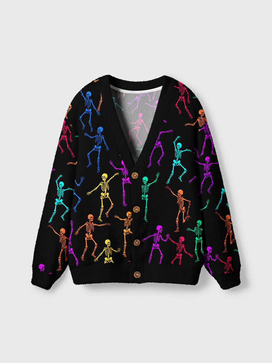 Vintage Vibrant Cool Dancing Skeletons Cardigan Sweaters