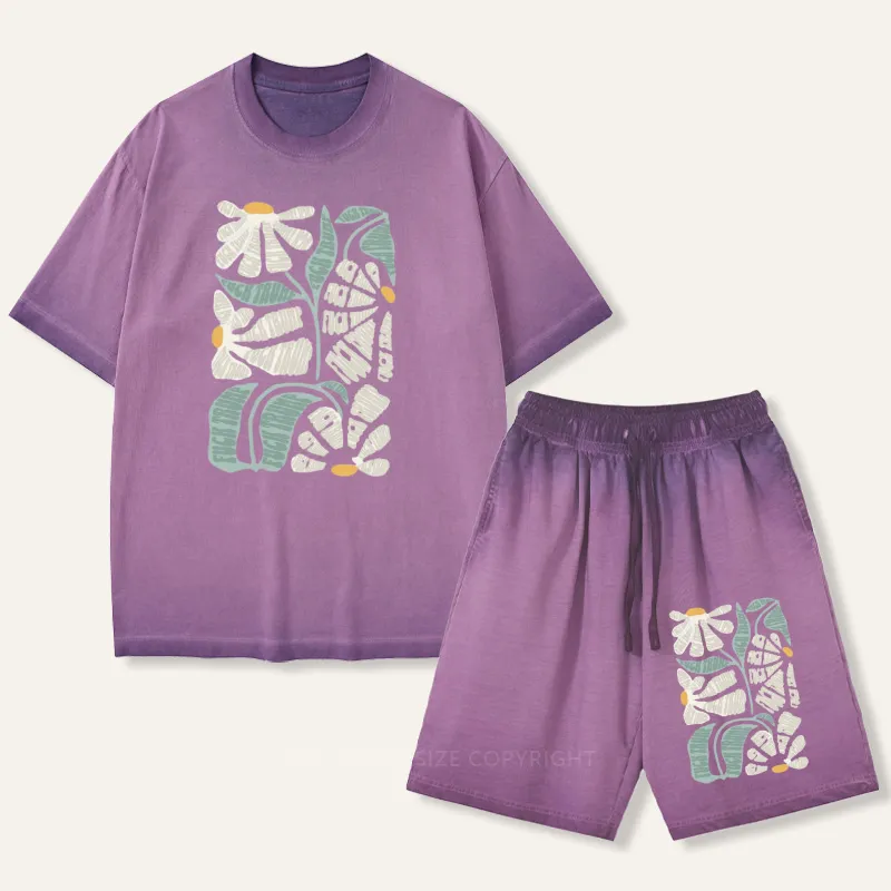 Vintage Comfort Flower Gradient Washed Suit