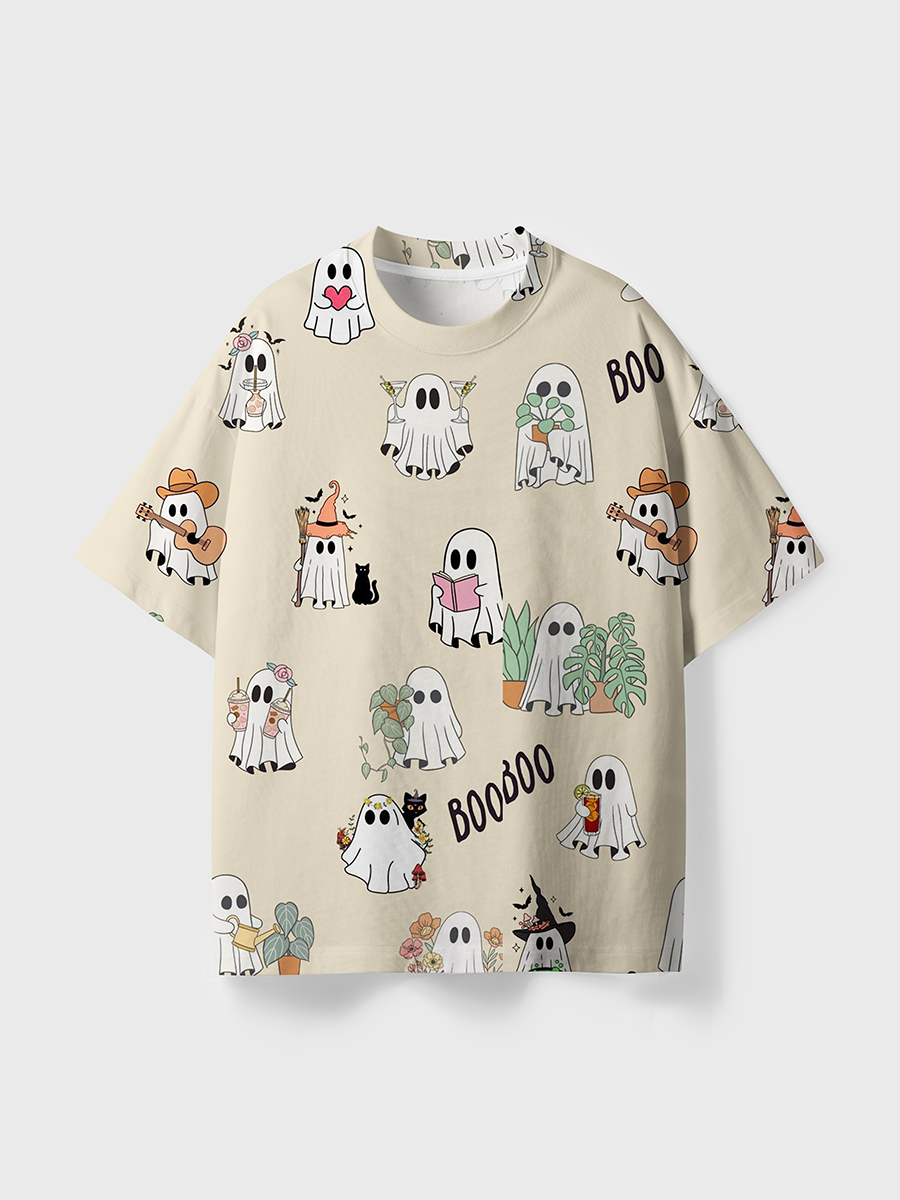 Vintage Cute Ghost Doodle Boo All Over Print T-Shirt