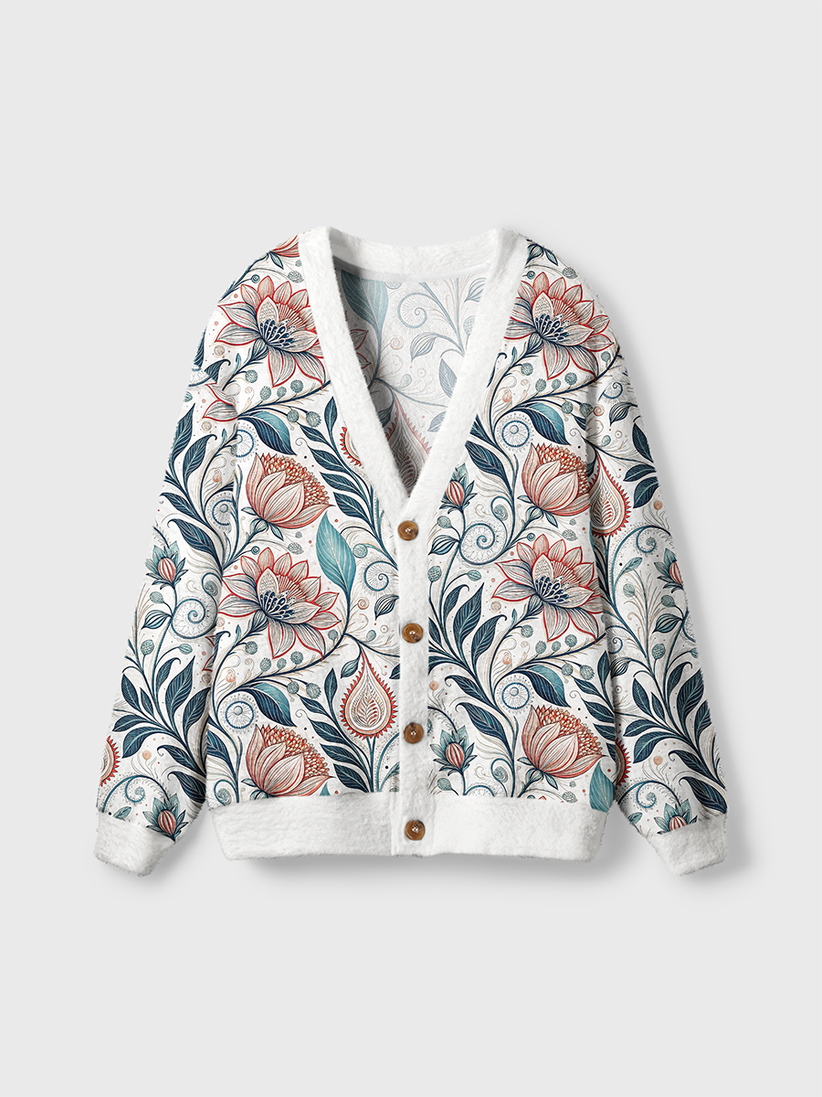 Vintage Floral Swirl Decor Cute Cardigan Sweaters