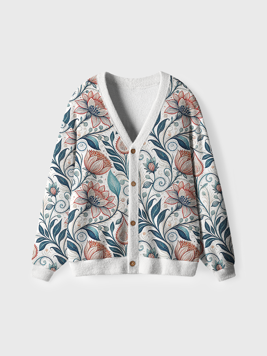 Vintage Floral Swirl Decor Cute Cardigan Sweaters