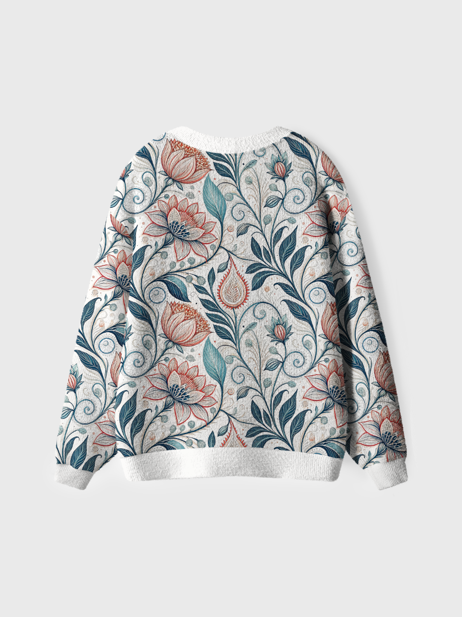 Vintage Floral Swirl Decor Cute Cardigan Sweaters