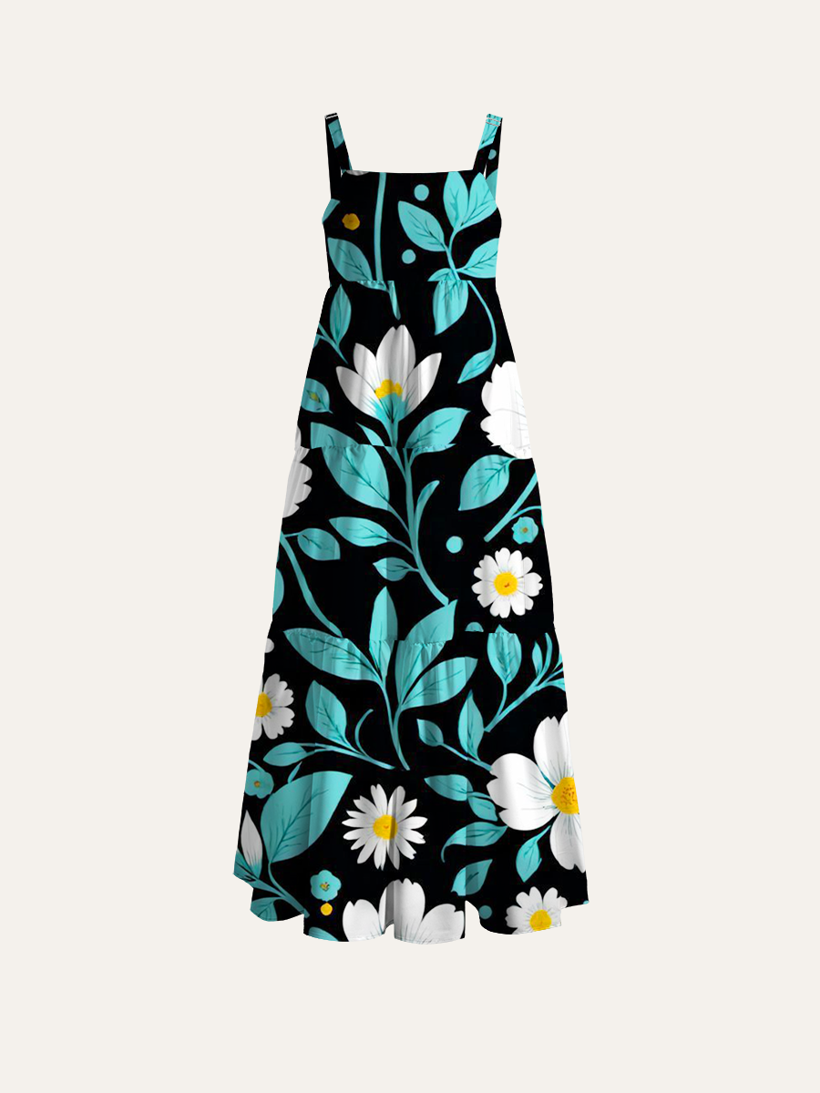 Minimal Mint Daisy Adjustable Wide Straps Maxi Dress