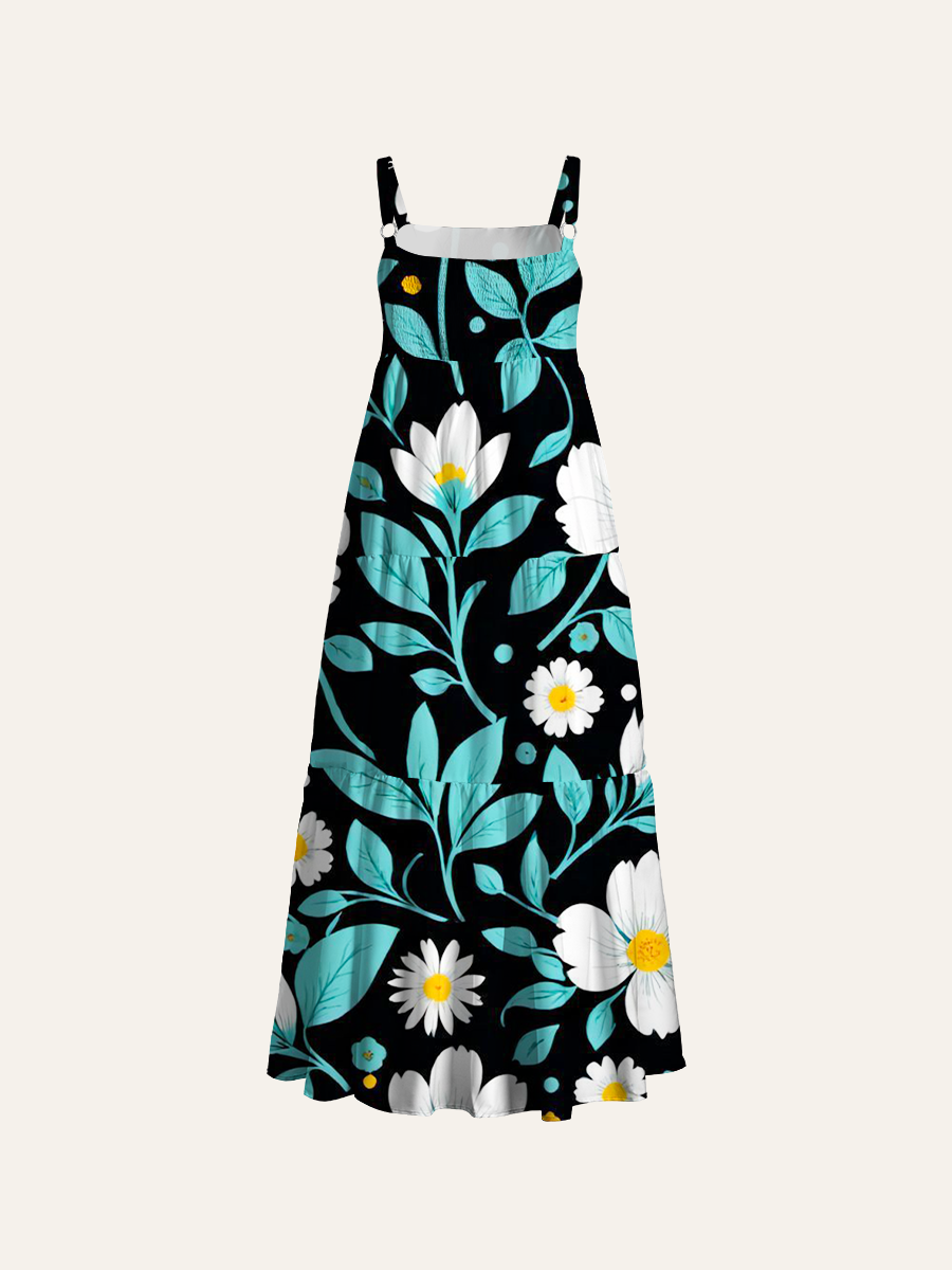 Minimal Mint Daisy Adjustable Wide Straps Maxi Dress