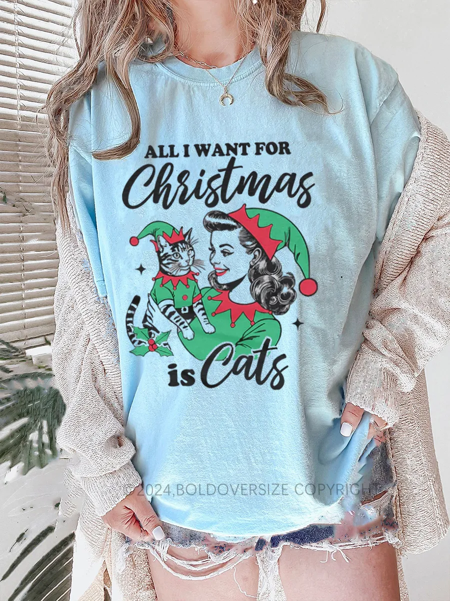 Vintage All I Want For Christmas Is Cats Tee