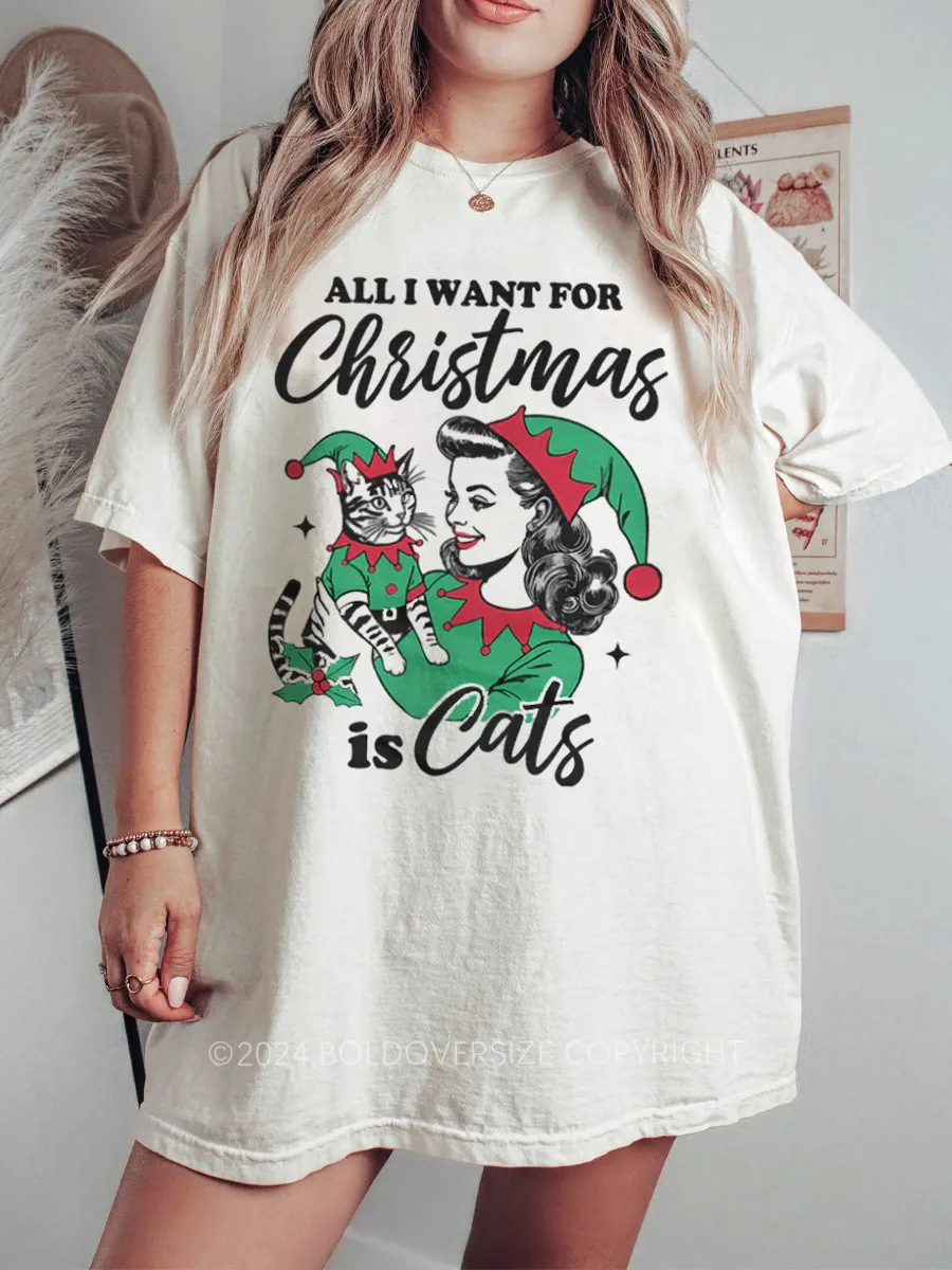 Vintage All I Want For Christmas Is Cats Tee