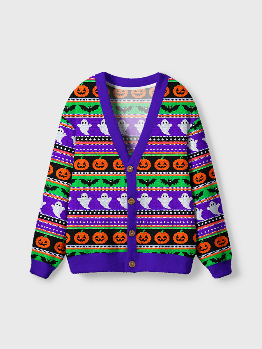 Vintage Quirky Halloween Ghosts Knit Cardigan Sweaters