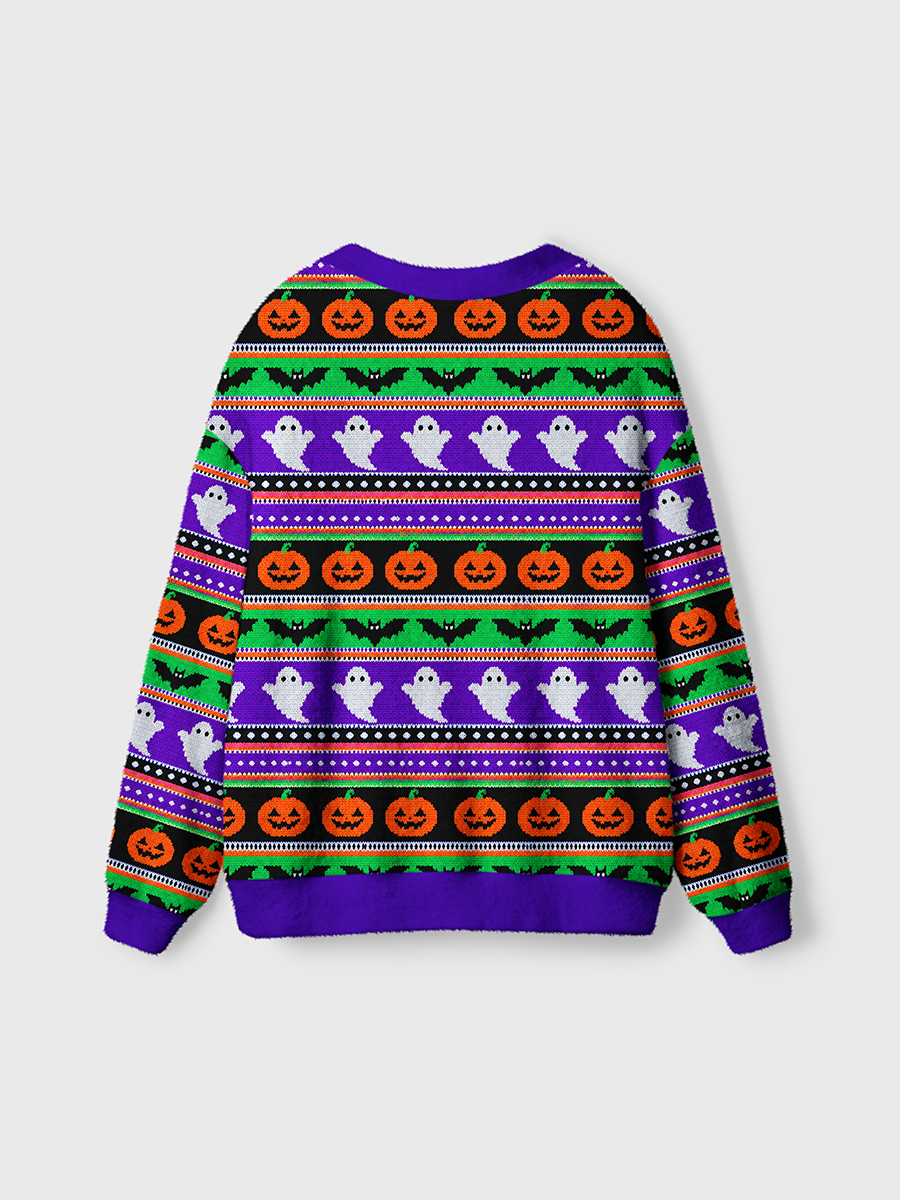 Vintage Quirky Halloween Ghosts Knit Cardigan Sweaters