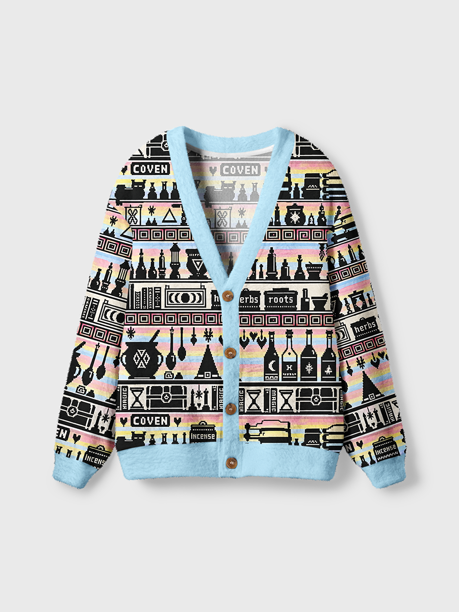 Vintage Mysterious Witchcraft Herbs And Potion Bottles Cardigan Sweaters
