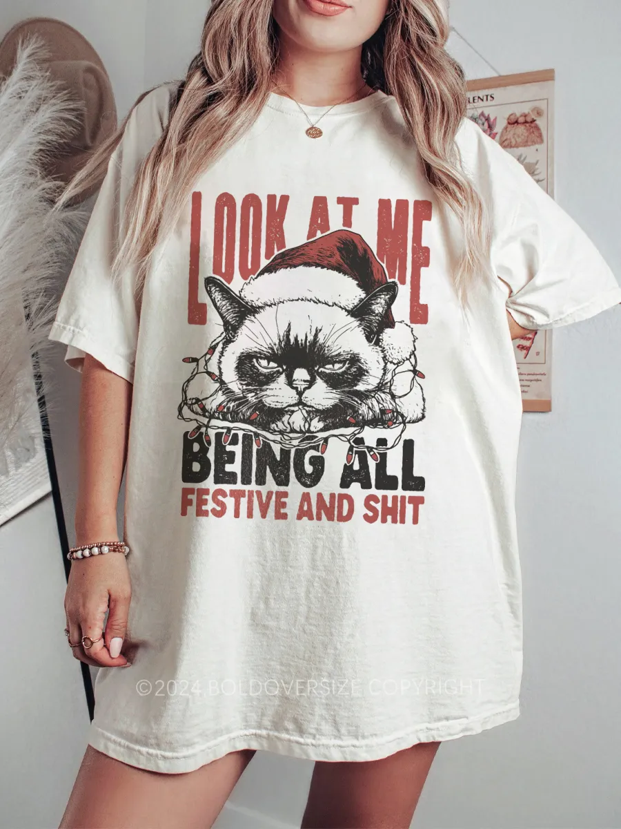 Vintage Funny Christmas Cat Humorous Quote Tee