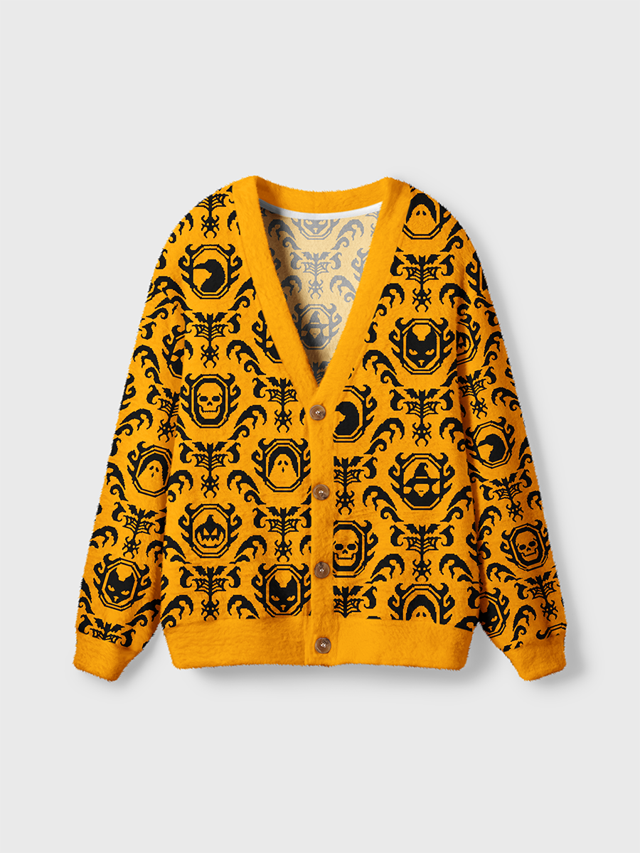 Vintage Classic Halloween Skull Pumpkin Damask Cardigan Sweaters