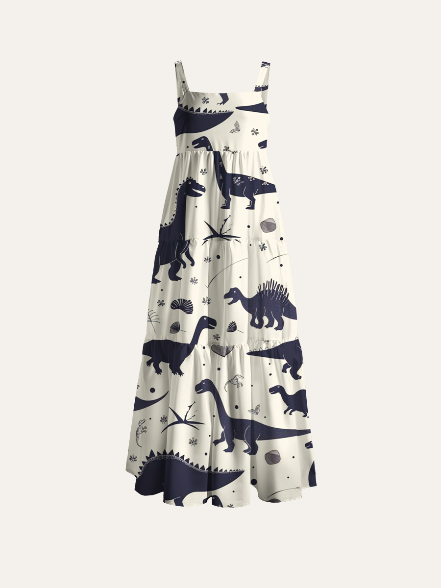 Minimal Dinosaur Adjustable Wide Straps Maxi Dress