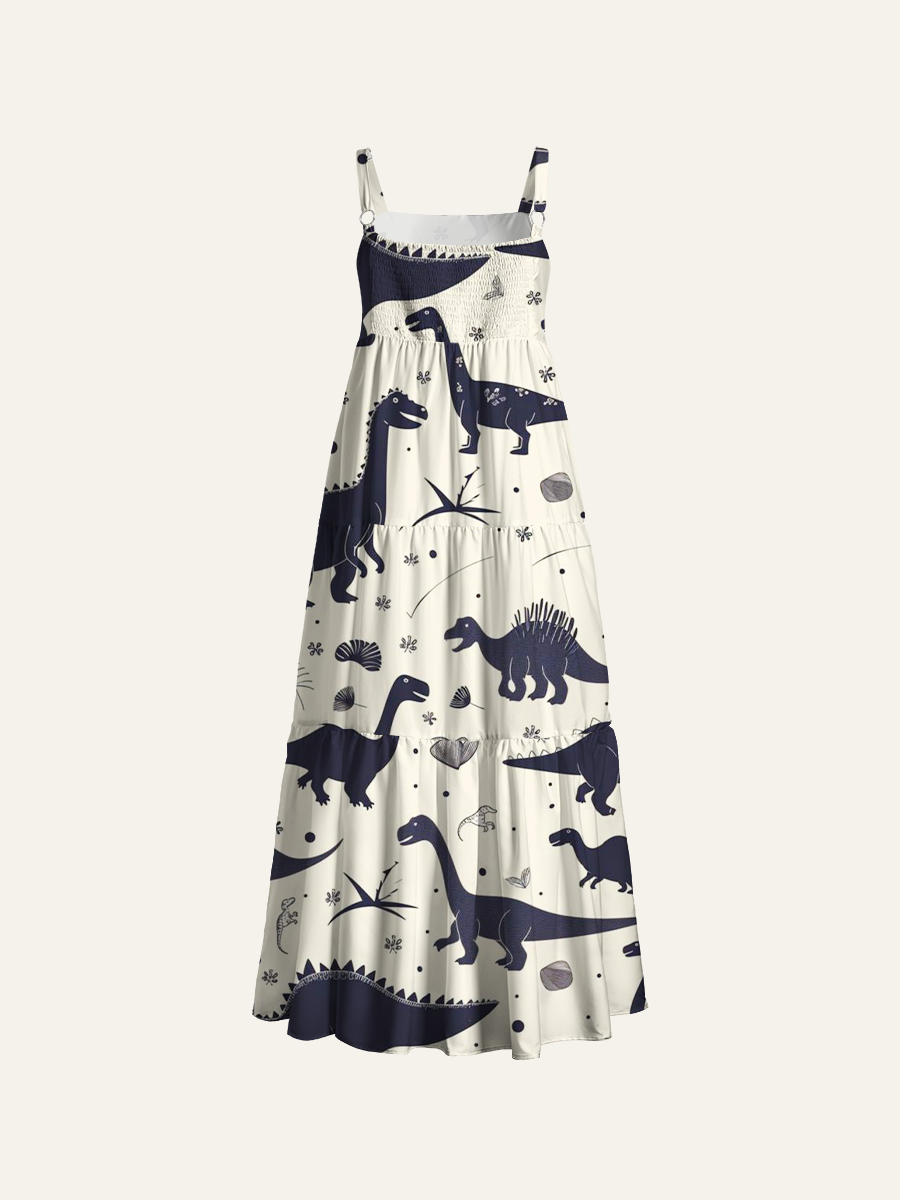 Minimal Dinosaur Adjustable Wide Straps Maxi Dress