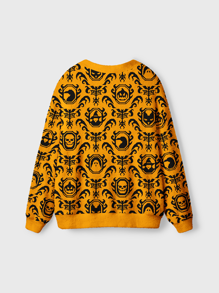 Vintage Classic Halloween Skull Pumpkin Damask Cardigan Sweaters
