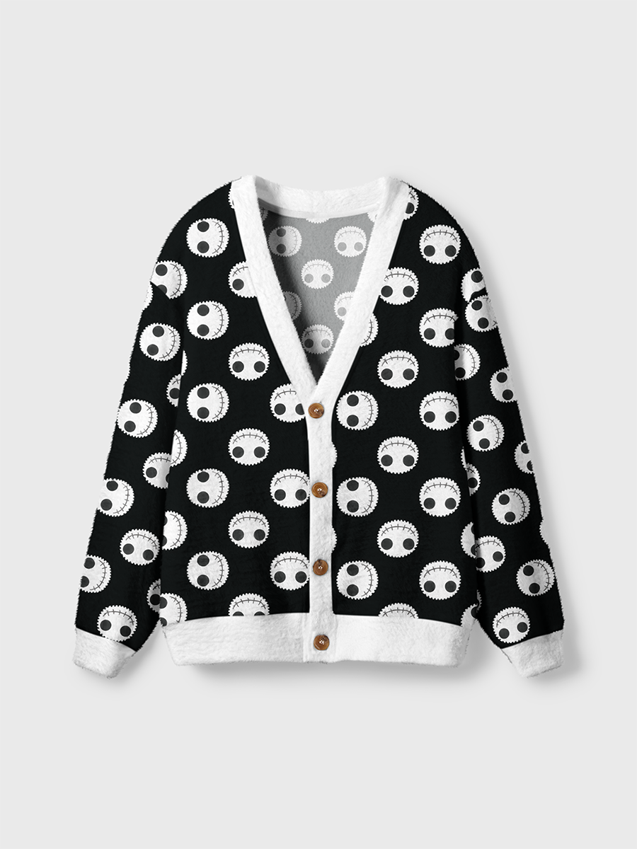 Vintage Quirky Stitched Skulls Polka Dots Cardigan Sweaters