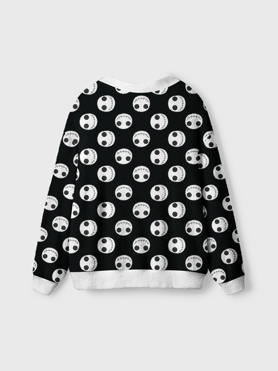 Vintage Quirky Stitched Skulls Polka Dots Cardigan Sweaters