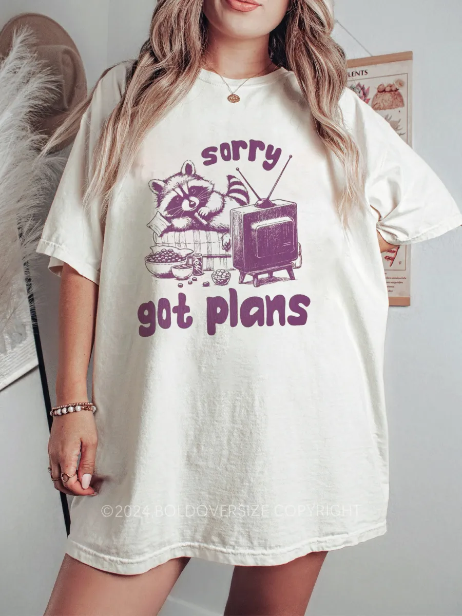 Vintage Sorry Got Plans Funny Raccoon Tee