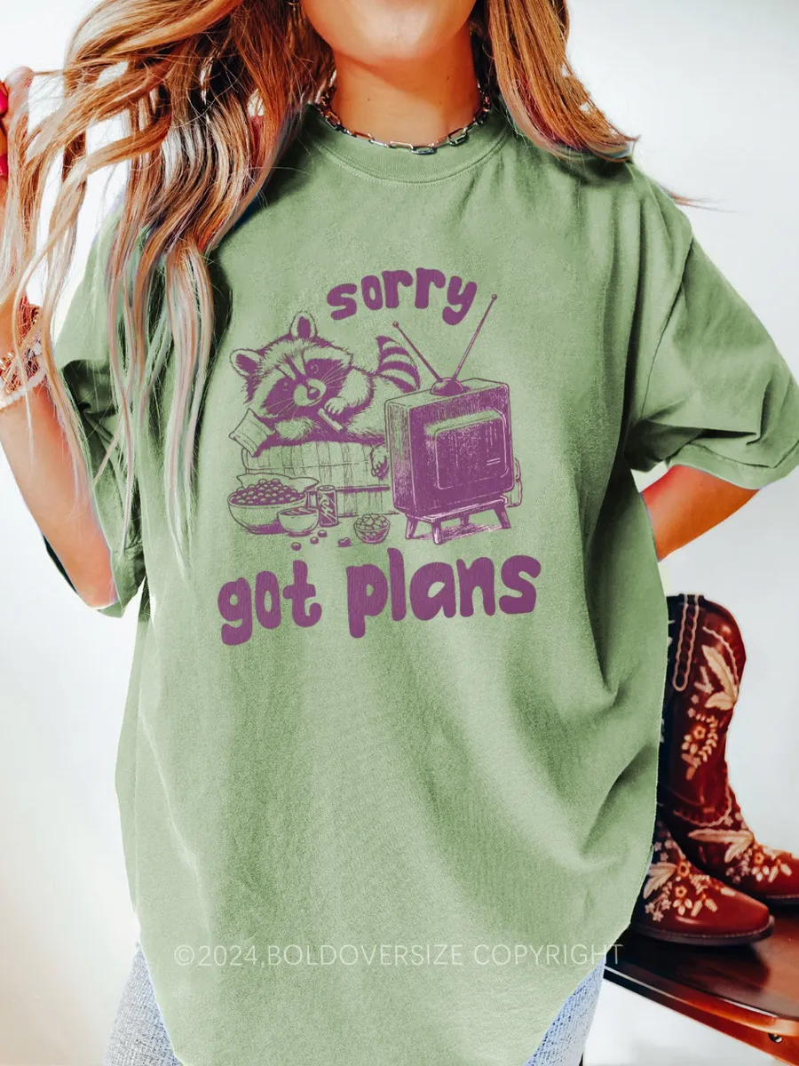 Vintage Sorry Got Plans Funny Raccoon Tee