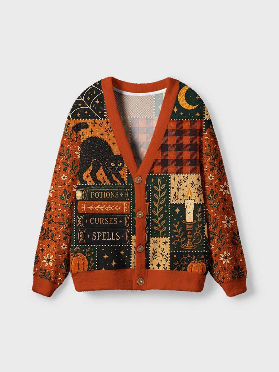 Vintage Gothic Vintage Pumpkins And Divination Elements Cardigan Sweaters