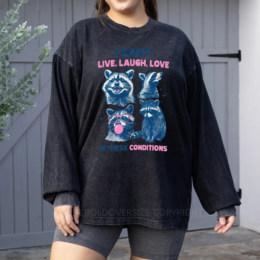 Vintage Cant Live Laugh Love In These Conditions Washed Long Sleeve Shirt
