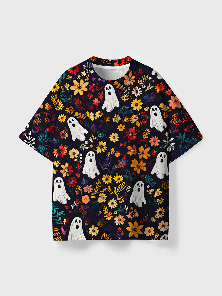 Vintage Dark Vintage Bookshelf Floral Ghost Halloween All Over Print T-Shirt