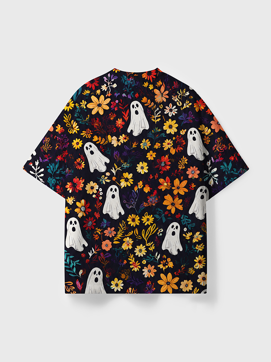 Vintage Dark Vintage Bookshelf Floral Ghost Halloween All Over Print T-Shirt