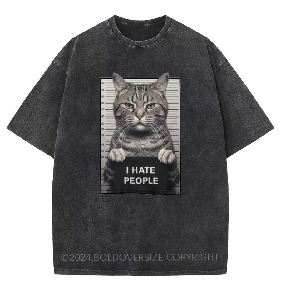 Vintage I Hate People Cat Washed T-Shirt