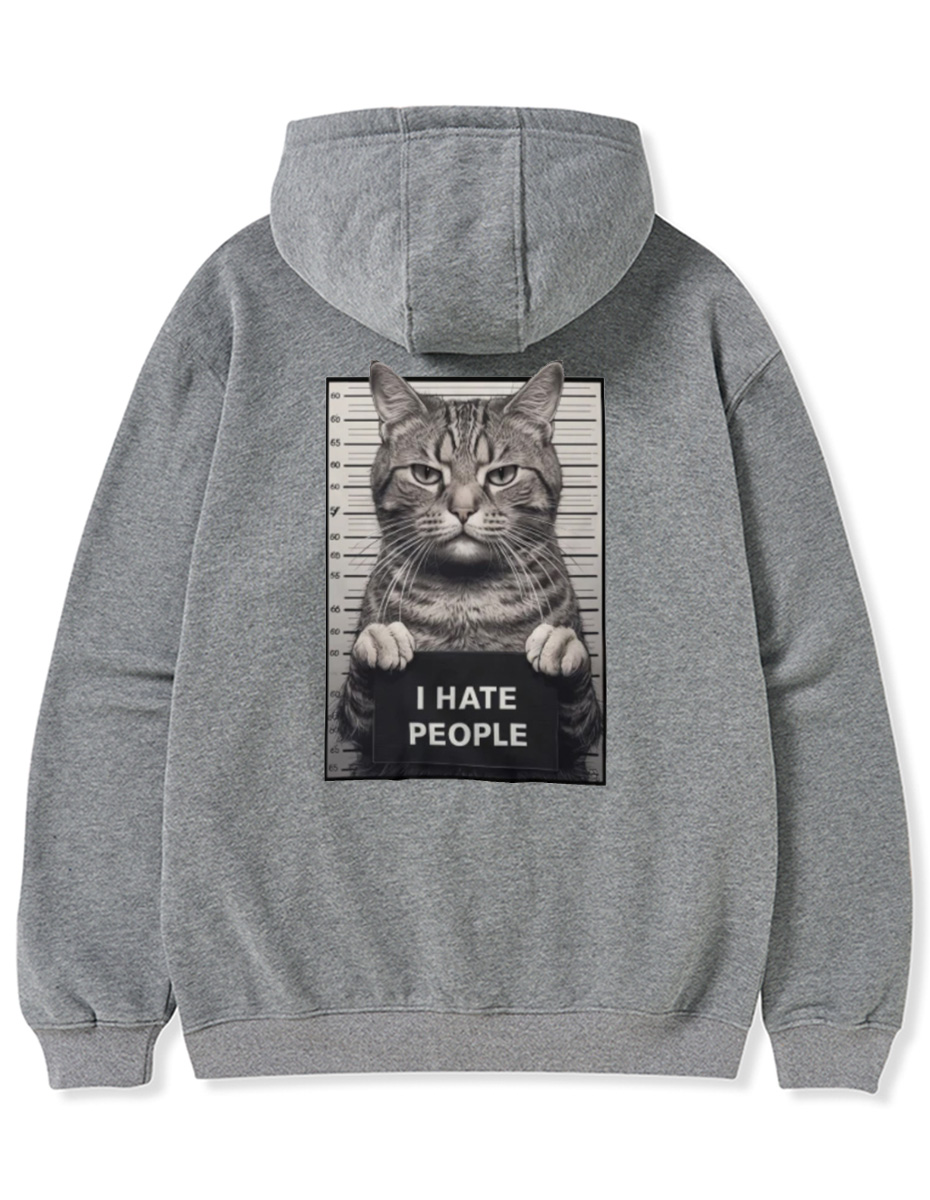 Vintage I Hate People Cat Washed T-Shirt Zip Hoodie