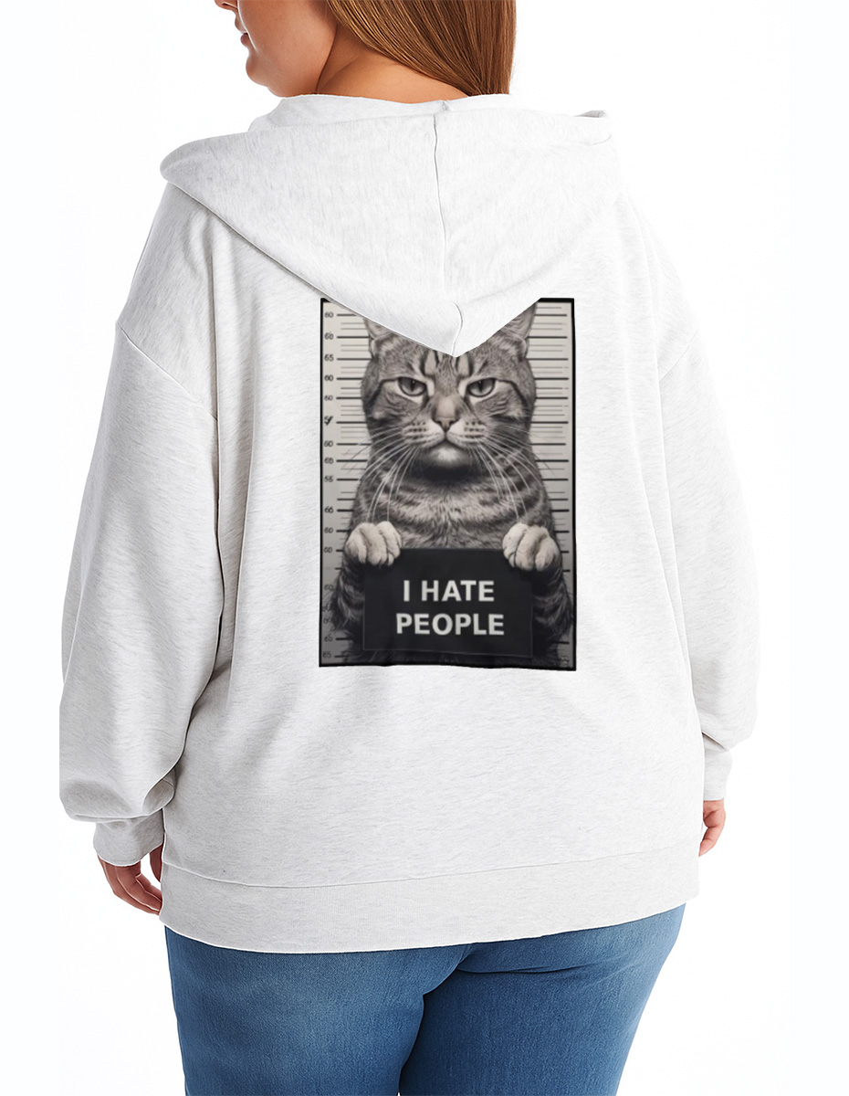 Vintage I Hate People Cat Washed T-Shirt Zip Hoodie