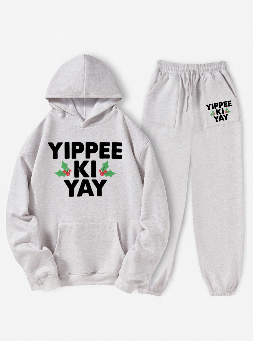 Vintage Yippee Ki Yay Washed Long Sleeve Fleece Hoodie Suit