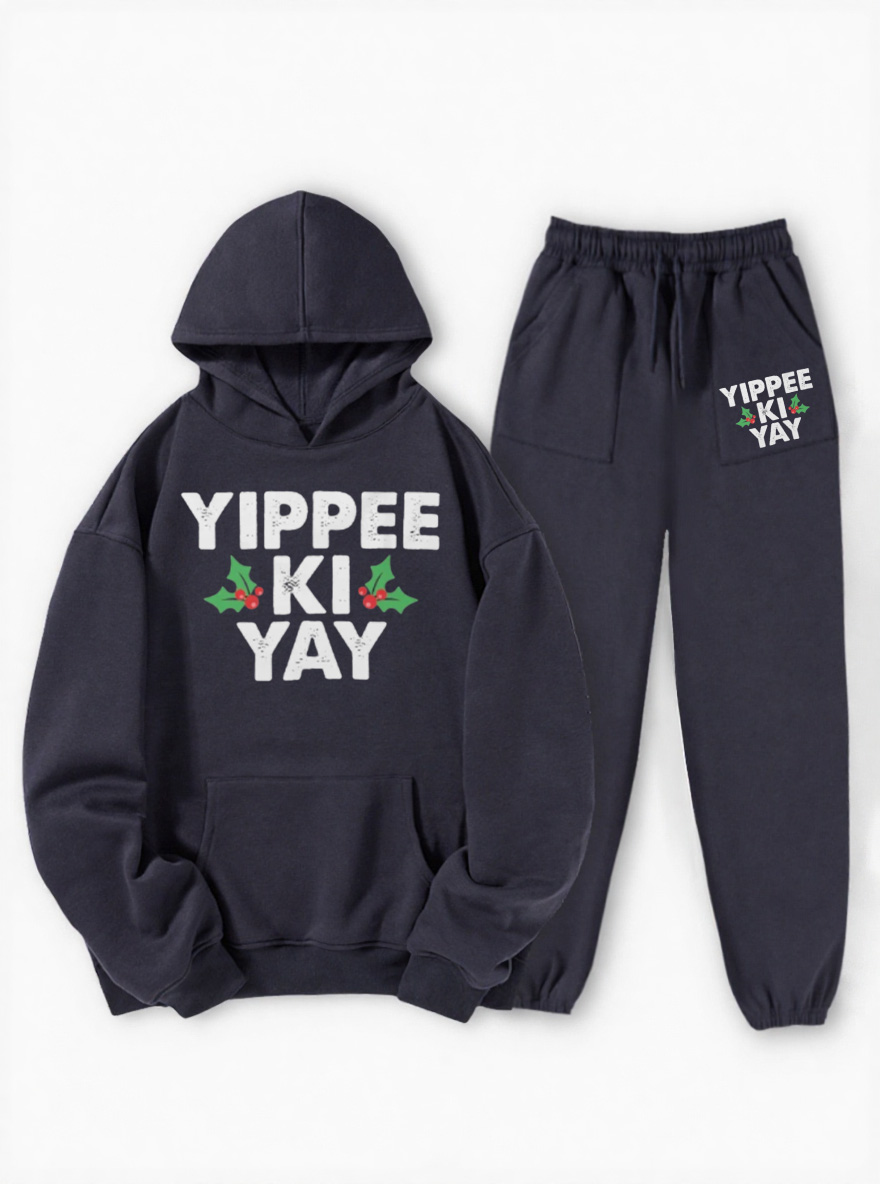 Vintage Yippee Ki Yay Washed Long Sleeve Fleece Hoodie Suit