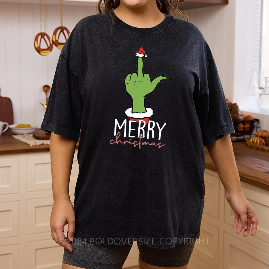 Vintage Merry Christmas Middle Finger Washed T-Shirt