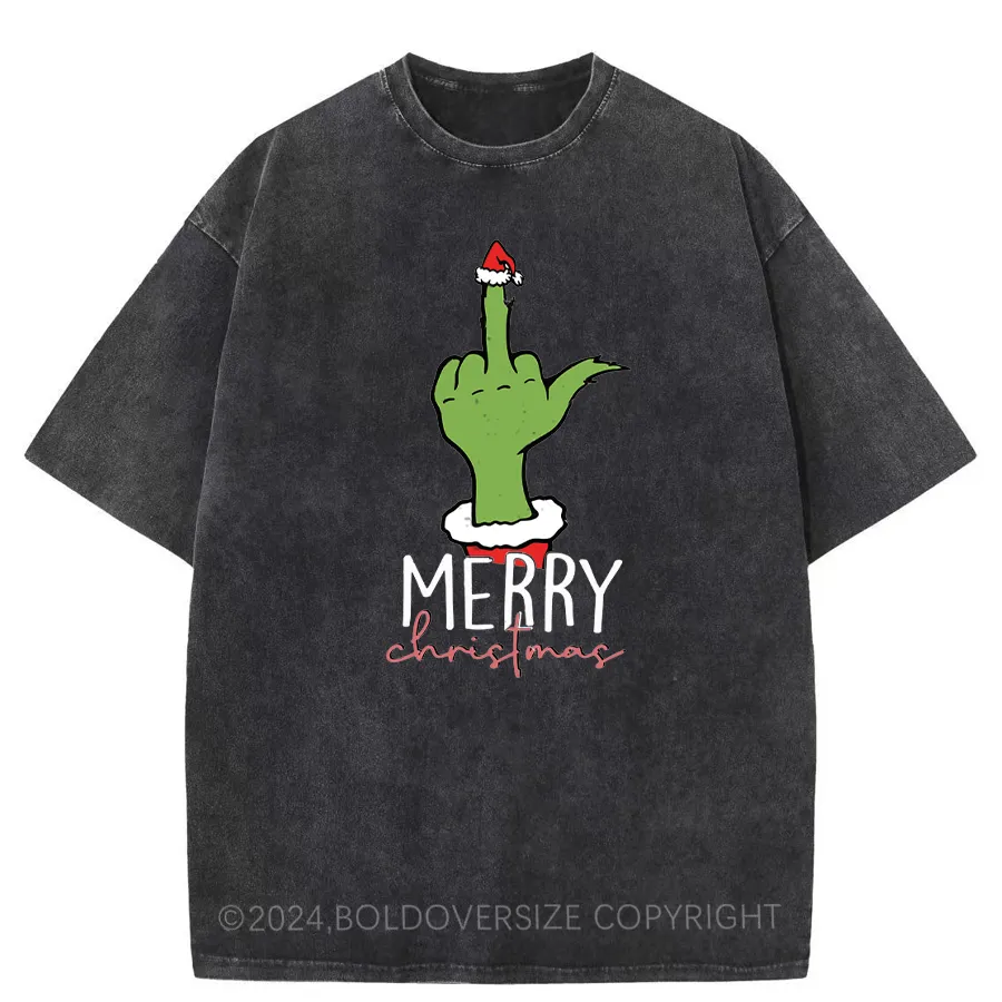 Vintage Merry Christmas Middle Finger Washed T-Shirt