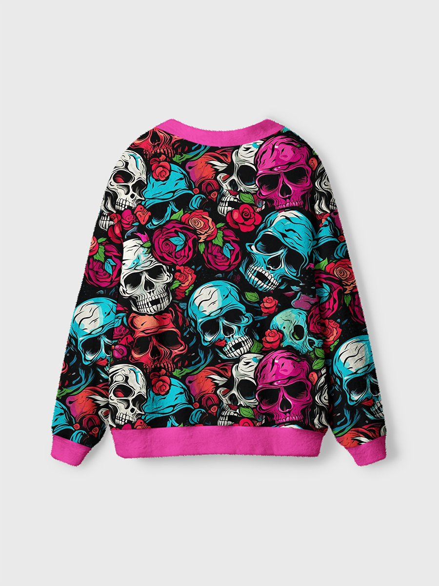 Vintage Punk Neon Blue And Red Colorful Skeletons Cardigan Sweaters