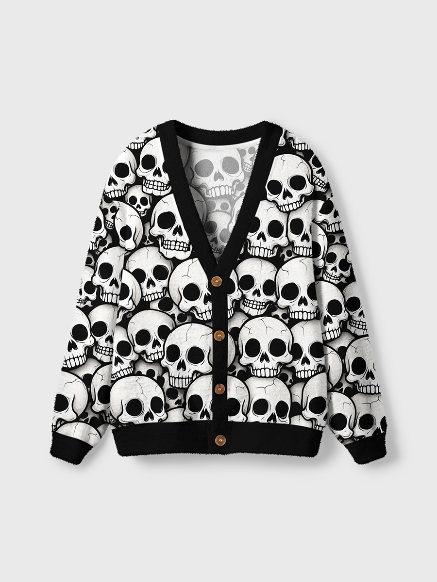 Vintage Classic White Dense Realistic Skulls Cardigan Sweaters