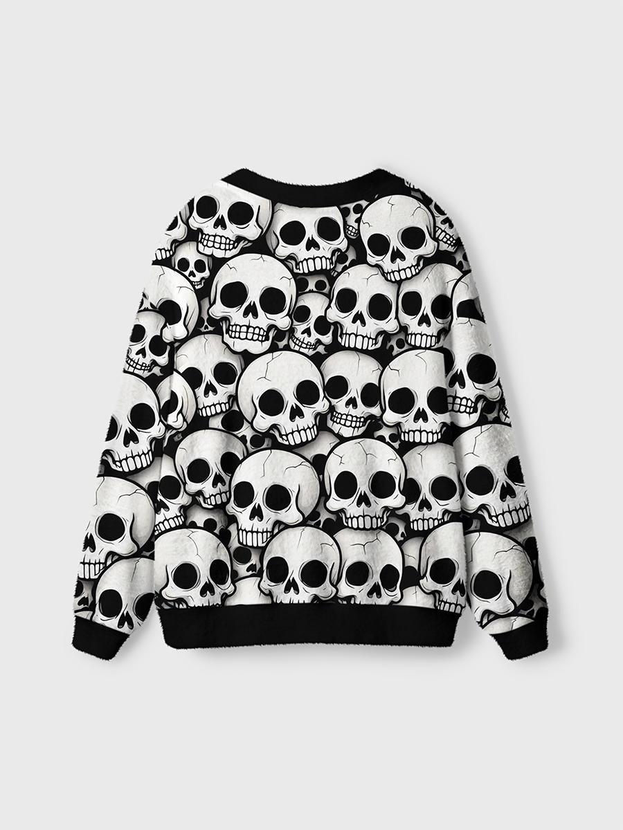 Vintage Classic White Dense Realistic Skulls Cardigan Sweaters