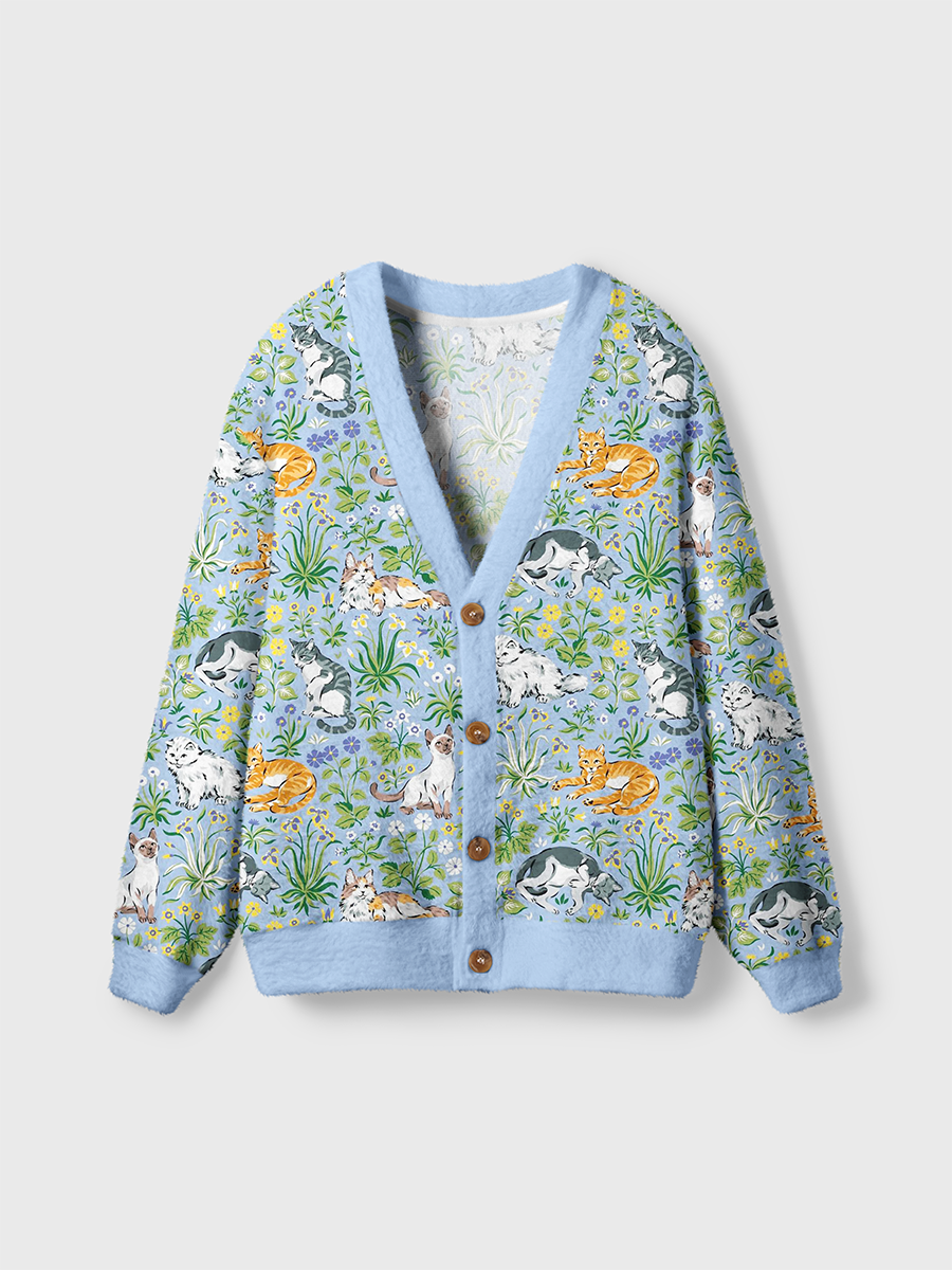 Vintage Elegant Countryside Multicolored Cute Cats Cardigan Sweaters