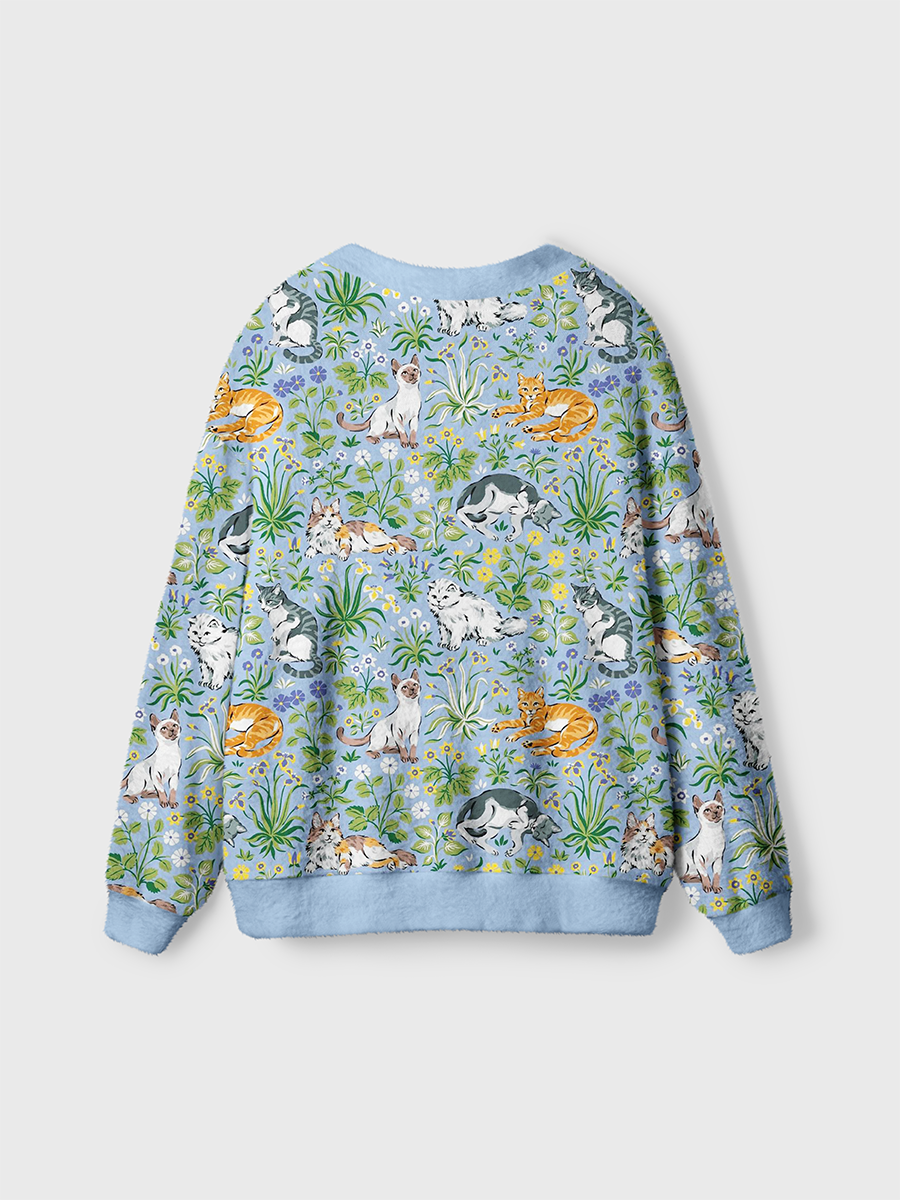 Vintage Elegant Countryside Multicolored Cute Cats Cardigan Sweaters