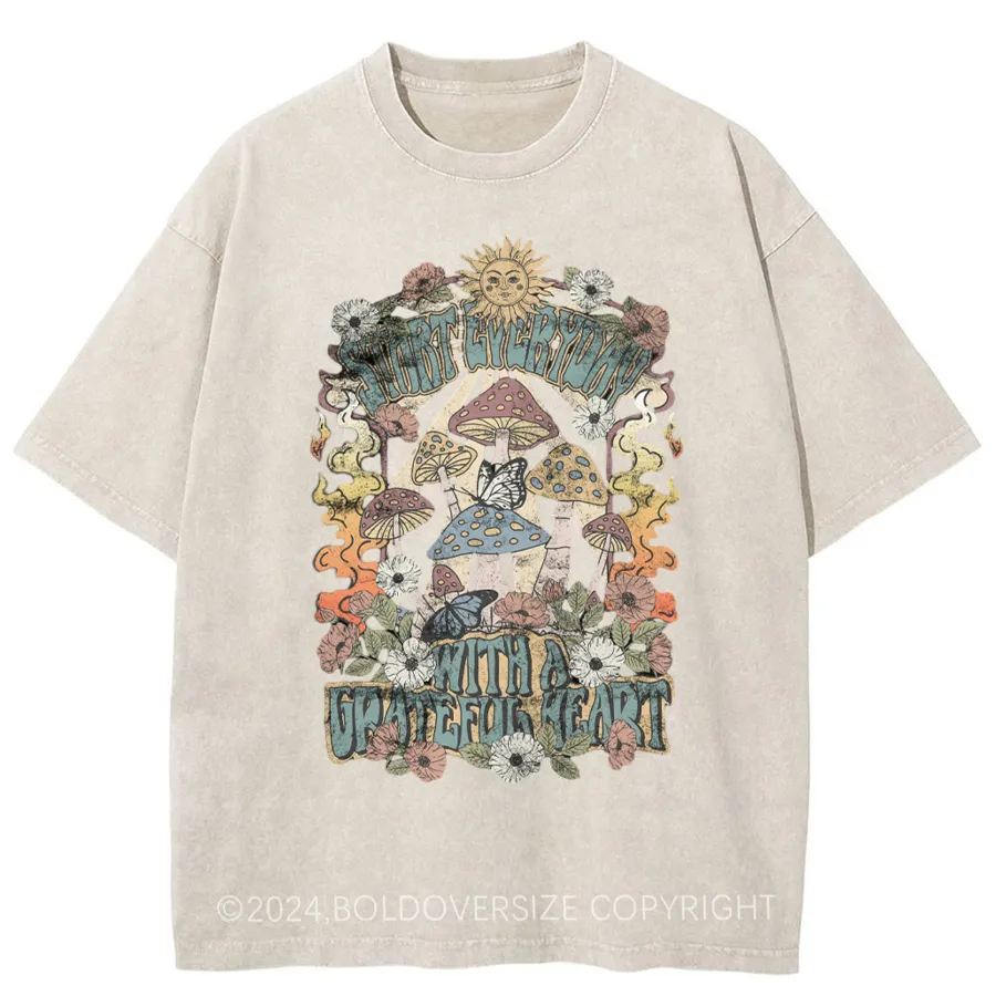 Vintage Everyday Grateful Heart Mushroom Washed T-Shirt