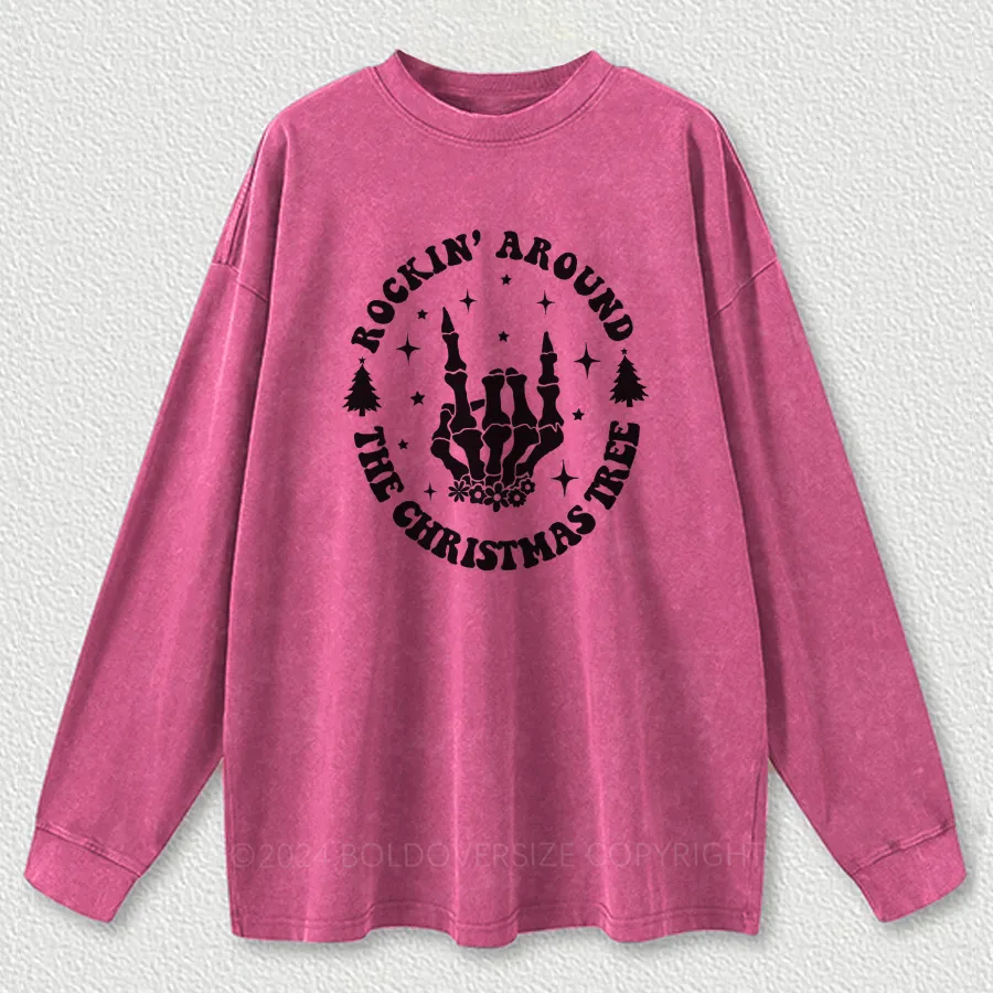 Vintage Rockin Around The Christmas Tree Washed Long Sleeve Shirt