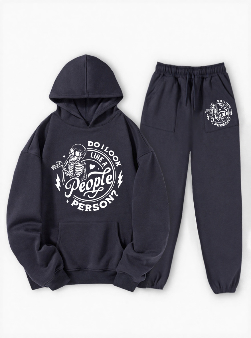 Vintage Skeleton Do l Look Like A People Washed Long Sleeve Fleece Hoodie Suit