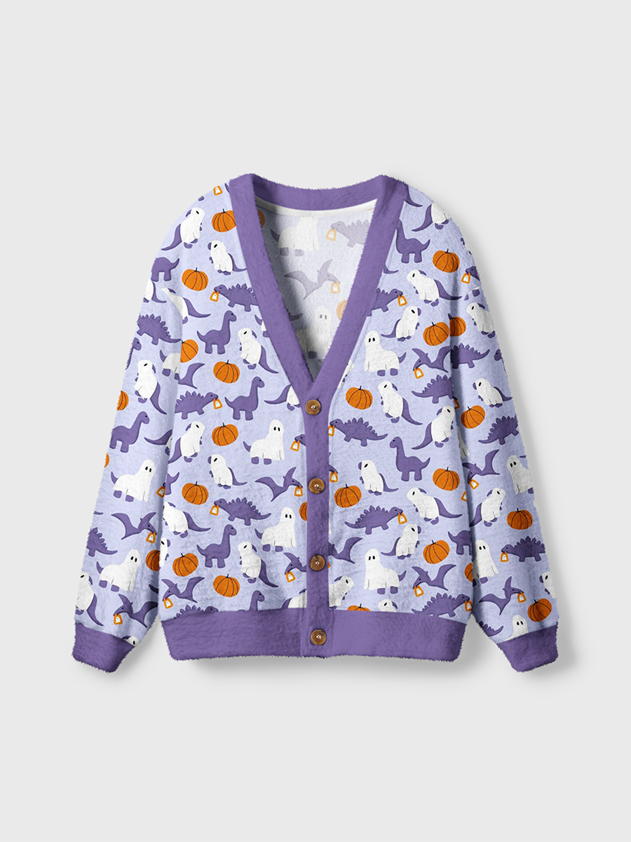Vintage Lavender Purple Halloween Pumpkins Cardigan Sweaters