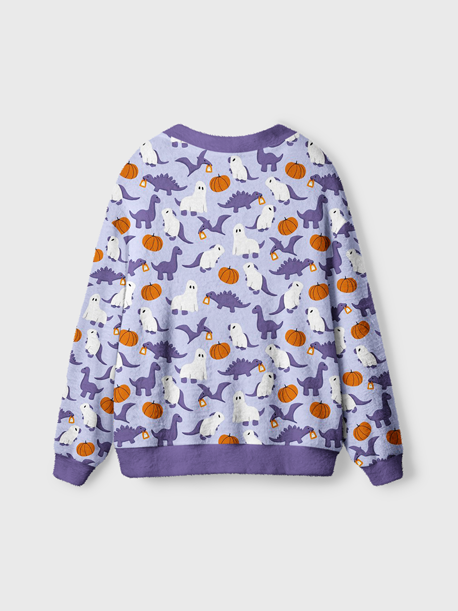Vintage Lavender Purple Halloween Pumpkins Cardigan Sweaters